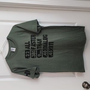 .22,.32,9mm,.40.45 all faster than calling 911 American Patriot T-shirt medium